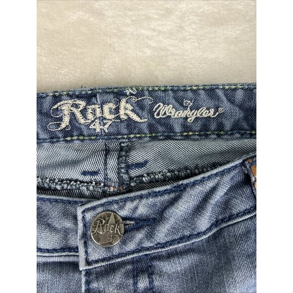 Wrangler Rock 47 Ultra Low Rise Jeans Women’s 11 X 34 Thick Stitch Flare Flap - Picture 3 of 10